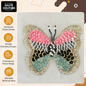 Apliques Hechos a Mano en India con Lentejuelas y Cuentas para Accesorios de Ropa de Mujer - Mariposa sobre Red al Precio Más Bajo - Product Image 3