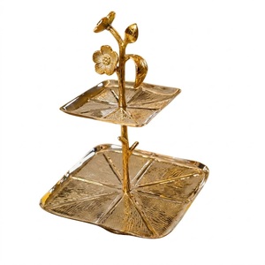 Wholesale 2 Tier Stainless Steel <b>Cake</b> <b>Stand</b> With Gold Design Decorative & Cupcake Serving Platter Modern Metal Fruit For Parties - Product Image 2