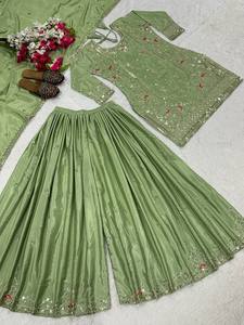 Colección Premium de Trajes Sharara para Mujer |   Conjunto de Kurti y Palazzo bordados con Dupatta |   Traje Étnico Festivo para Bodas - Product Image 6