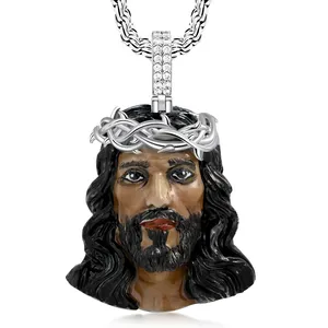 Jesus <b>Head</b> Face Pendant Sterling Silver Moissanite Customizable Hip Hop <b>Style</b> Party Occasion Necklace - Product Image 1