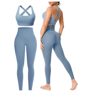 Conjunto de Yoga de Dos Piezas de Última Moda 2026, Talla Grande, Cuello Redondo, Tirantes Cruzados, Cintura Alta, Color Sólido, Sin Costuras, Secado Rápido - Product Image 4