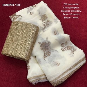 Sari de soirée en georgette lourde et magnifique, avec broderie de sequins, fabriqué par un fabricant de Surat. - Product Image 1