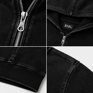 <b>Men's</b> Premium Custom Washed Zip Up Hoodie Heavyweight Cotton Oversized <b>Fleece</b> Hooded Sweatshirt Full Zip Streetwear <b>Jacket</b> - Product Image 4