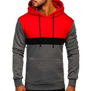 Sweat-shirt à capuche pour homme, colorblock rouge, noir et gris, en molleton épais, coupe ample à épaules tombantes, style streetwear - Product Image 1