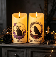 Bougie LED personnalisée imprimée UV, bougie électronique sans flamme à motif squelette d'animal de compagnie sur mesure pour Halloween, décoration commémorative, cadeau
