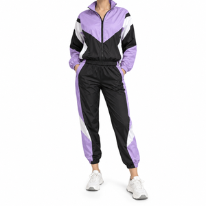 Ensemble court 2 pièces pour femme, très vendu, en nylon/coton, à capuche, décontracté, avec empiècements color block, style streetwear, avec logo et dentelle sur toute la longueur - Product Image 5