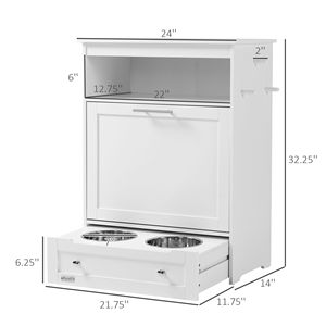Mobiletto Bianco per Alimenti per Animali Domestici con Ciotole Rialzate e Contenitore per Acqua - Elegante Arredo Soggiorno - Product Image 2