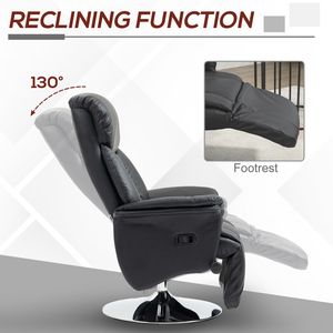Adjustable PU Leather Swivel Recliner <b>Chair</b> with Steel Base Black; <b>Padded</b> Arms Footrest and Handle Mechanism Sponge Filled - Product Image 4