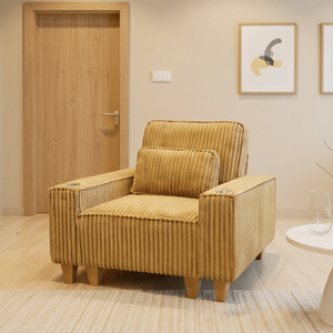 Fauteuil d'appoint confortable en velours côtelé à assise profonde avec porte-gobelet en acier inoxydable brossé pour salon - Product Image 2