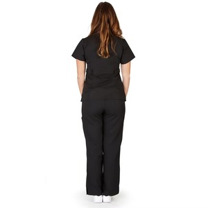 Uniforme Médico Unisex Negro de Manga Corta con Cuello en V, Cordones Delanteros y Bolsillos, Tela Twill 94% Poliéster 6% Spandex - Product Image 4