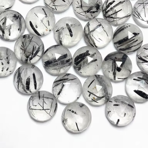 ผู้จัดจำหน่าย MOQ ขายส่งพลอยรูไทล์สีดำธรรมชาติทรงโรสคัทขนาด 8 มม. รูปทรงกลม มีเข็มขัดในตัว เหมาะสำหรับธุรกิจทำเครื่องประดับ - Product Image 1