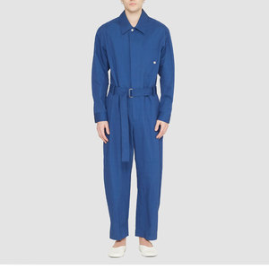 Customized Logo Printed Unisex Blue Long Sleeve Coveralls <b>With</b> Belt And Chest <b>Pocket</b> - Product Image 1