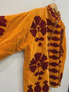 Floral Suzani Embroidered 100% Velvet Winter Bomber Jacket <b>Reversible</b> Boho Vintage Short <b>Coat</b> Cotton Free Size - Product Image 3