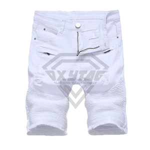 Custom <b>White</b> Distressed Denim <b>Biker</b> <b>Shorts</b> Men Ripped Slim Fit Jean <b>Shorts</b> Streetwear Motorcycle Panel <b>Short</b> Pants Manufacture - Product Image 1