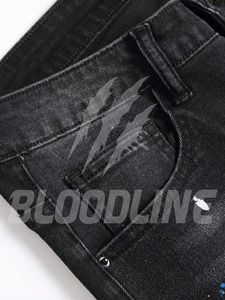 Jean en denim noir déchiré et vieilli pour homme, coupe droite, style streetwear, taille mi-haute, en coton, idéal pour l'automne - Product Image 6