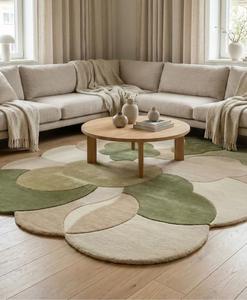 Luxury Minimalist Hand Tufted Wool Anti-Slip Regular Area Rug Olive Sage Green Cream <b>Abstract</b> Flower Shape Living Room - Product Image 5
