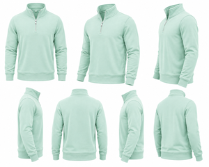 Pull en maille vert menthe pour homme, col montant, fermeture éclair quart de tour, coupe droite, manches longues, couleur unie, respirant, avec logo frontal, idéal pour l'hiver - Product Image 3