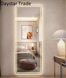 Miroir mural LED moderne pleine longueur avec cadre rétroéclairé, forme arquée, interrupteur tactile pour chambre à coucher, dressing, décoration intérieure - Product Image 1
