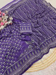 Magnifique sari en georgette à imprimé numérique avec travail Khatli et travail de miroir original, accompagné d'un chemisier à imprimé numérique et travail de miroir. - Product Image 2
