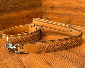 สายจูงสุนัขทำมือ & ปลอกคอสุนัขหนังเครื่องมือทานตะวันชุดสายจูงสุนัขสไตล์ตะวันตกที่ทนทานสายจูงสุนัขแบบกำหนดเอง - Product Image 4