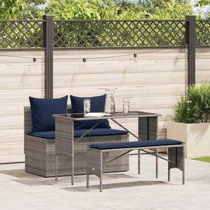 Juego de comedor de patio de 3 piezas de ratán sintético gris con cojines, conjuntos de jardín - Product Image 1