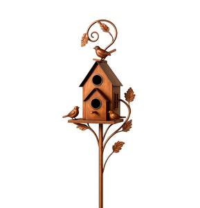Nichoir élégant en métal avec piquet de jardin pour oiseaux, ornement paysager - Product Image 2