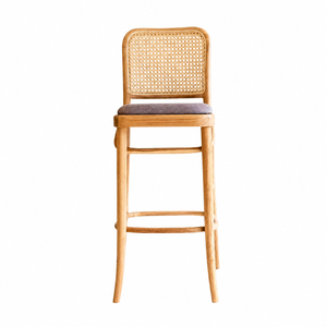 Teak Wood Premium Durable Scandinavian Gio Rattan Teak Cushioned Seat Handwoven Rattan <b>Back</b> Commercial Bar <b>Stool</b> for Bar - Product Image 2