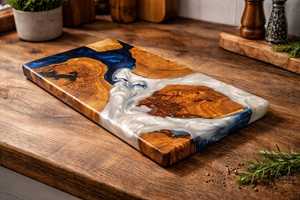 Planche à découper élégante et luxueuse en bois et résine, artisanale, pour la cuisine et le service au quotidien. - Product Image 5