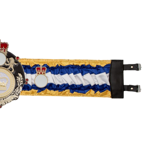 Ceinture de championnat royale avec design couronne, tissu bleu et or, ceinture de titre haut de gamme pour événements - Product Image 6
