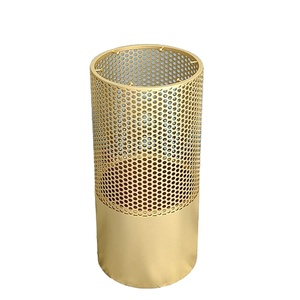 Supports de parapluie classiques Support de parapluie doré moderne, seau à parapluie en métal creux, stockage de parapluie long/court de grande capacité - Product Image 1