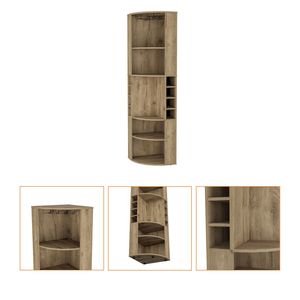 FM FURNITURE Mobile Bar Angolare Macadamia Clifton con 8 Portabottiglie Integrati, 5 Ripiani e Gancio Portabicchieri - Product Image 3