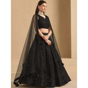 Lehenga Choli de Georgette Negro para Fiesta con un Cautivador Trabajo de Bordado - Product Image 6