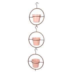 Support à fleurs suspendu en métal moderne avec 3 pots roses, design circulaire, style minimaliste, pour intérieur et extérieur - Product Image 5