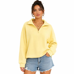 Sweat-shirts à capuche zippés jaune pastel pour femmes, avec logo personnalisé et strass thermocollés, vente en gros, direct usine - Product Image 4