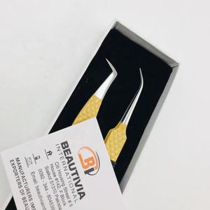 Pinzas de pestañas de acero inoxidable japonesas profesionales, pinzas de extensión de pestañas de bota delgada curvada de 65 grados, etiqueta privada puntiaguda - Product Image 6