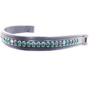 Banda de CEJA recta de cuero suave y flexible para caballos con diamantes de imitación de cristales de agua redondos grandes - Product Image 3