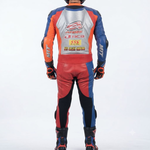 Combinaison de course premium Ramaha pour homme, 1 pièce, en cuir de vache véritable/cuir de kangourou, style MotoCP, combinaison de course sur circuit, niveau de protection 2 - Product Image 2
