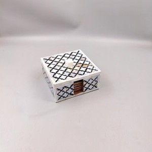 Round Mother Of Pearl Inlay Coasters Handmade Anti Slip Geometric Pattern Modern Style Place Mats For Home Use - Product Image 2