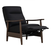 Fauteuil inclinable manuel ergonomique de style Mid-Century Modern avec dossier divisé, cadre en bois, revêtement en cuir PU et rembourrage en mousse