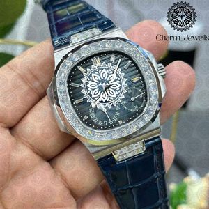 Charm Jewells Men's Luxury Stainless Steel Vintage Analog Watch 40mm Mechanical <b>Chronograph</b> Sapphire Crystal Leather Band - Product Image 2