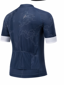 เสื้อเจอร์ซีย์นักปั่นสีน้ำเงินกรมท่าสำหรับผู้ชายแขนสั้นพิมพ์ลายแผนที่โลกเสื้อกีฬาโพลีเอสเตอร์ระบายอากาศได้เสื้อผ้ากลางแจ้งชุดปั่นจักรยาน - Product Image 6