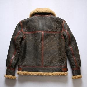 Chaqueta Bomber Retro de Piel de Oveja Desgastada para Hombre, Abrigo de Aviador de Cuero con Forro de Piel, Ropa Exterior Informal de Invierno - Product Image 2