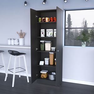 Buxton 2-Door <b>Tall</b> Storage Cabinet Rectangle <b>Shelving</b> Unit in Black Wengue - Product Image 2
