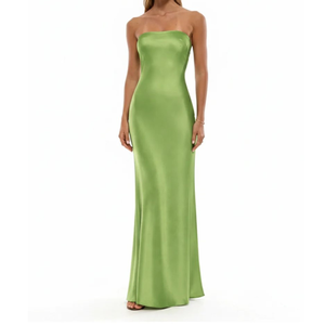 Vestido Largo de Verano de Alta Calidad, Sin Tirantes, de Satén Tejido, Natural, Sexy, con Cierre Lateral, Diseño Sólido, 100% Poliéster, Hecho en Vietnam, Corte en A - Product Image 1