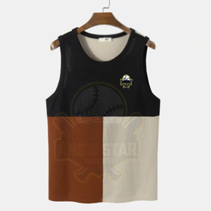 Débardeur sans manches pour homme, col rond, tricoté, respirant, style décontracté, avec empiècements et impression personnalisée sur le devant - Product Image 1