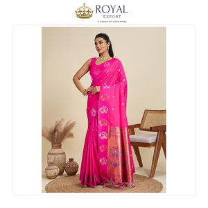 Sari de Seda Kanjivaram Paithani Tradicional de Diseño Clásico, con Bordado en Plata y Oro, Suministro de Fábrica - Product Image 3