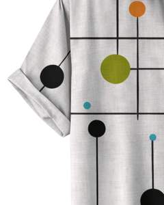 เสื้อเชิ้ตแขนสั้นพิมพ์ลายจุดเส้นสีเทาอ่อน สไตล์ลำลองสำหรับฤดูร้อน เสื้อผ้าสตรีทแวร์ผู้ชาย ผลิตตามสั่ง จำหน่ายส่ง - Product Image 6