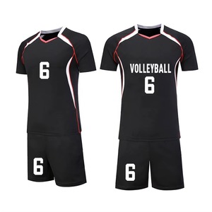 Custom Sublimated <b>Volleyball</b> Uniform <b>Set</b> Black V-Neck Short Sleeve Moisture Wicking Unisex Adult Jersey With Number 6 - Product Image 1