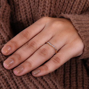 Lab Grown Diamond <b>Stacking</b> Wedding <b>Ring</b> Women Dainty V Shaped Thin 14K Solid Gold Band IGI Certified Promise Matching Curved - Product Image 4