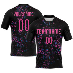 Nouvelle Arrivée Ensemble Sportif Personnalisé Maillot de Volleyball en Polyester Respirant et Confortable Motif Abstrait Fragmenté Noir Rose - Product Image 2
